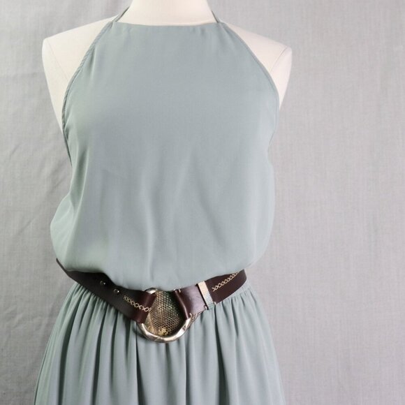 Show Me Your Mumu Heather Halter Gown | XX-Large Silver Sage Green Maxi Dress - Picture 1 of 16